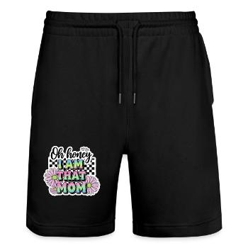 Oh chérie, je suis cette maman, drôle de citation - Short de jogging bio TRAINER Stanley/Stella unisexe - noir - Devant - Nik (191cm) & Marisol (170cm)