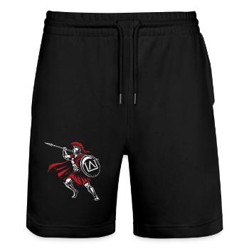 Spartan Spear Attack Mascot Spartan Spear - Stanley/Stella Trainer Unisex Organic Jogging Shorts - black - Front - Nik (191cm) & Marisol (170cm)