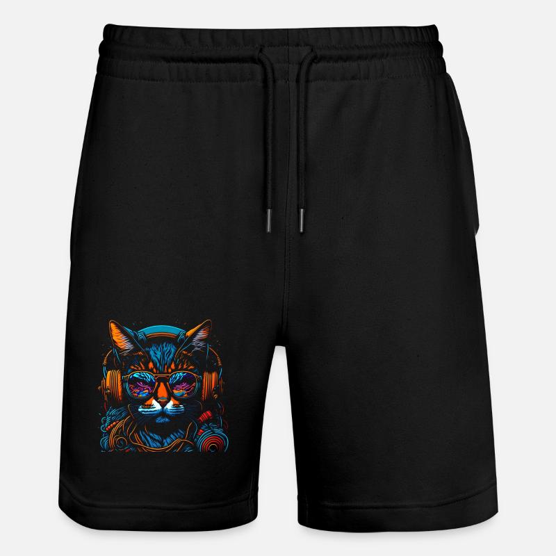 Neon DJ-Katze mit Kopfhörern - Stanley/Stella Unisex Bio Joggingshorts Trainer  - Schwarz