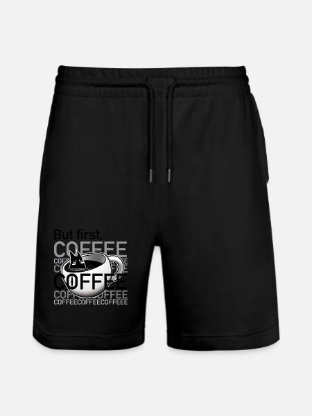 Sleepy_Coffee_cat_in_cup - Stanley/Stella Trainer Unisex Organic Jogging Shorts - black
