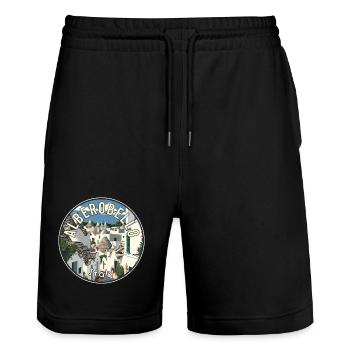 Explore Alberobello's Trulli Magic in Italy - Stanley/Stella Trainer Unisex Organic Jogging Shorts - black - Front - Nik (191cm) & Marisol (170cm)