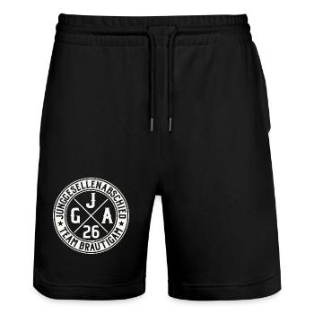 Team Bräutigam JGA 2026 Junggesellenabschied - Stanley/Stella Unisex Bio Joggingshorts Trainer  - Schwarz - Vorne - Nik (191cm) & Marisol (170cm)
