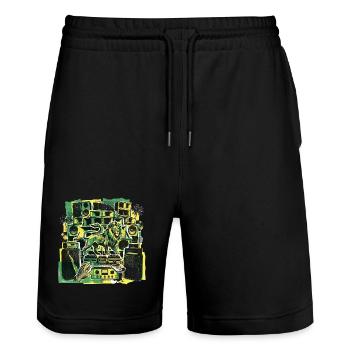 Roots Dub Reggae Soundsystem - Stanley/Stella Trainer Unisex Organic Jogging Shorts - black - Front - Nik (191cm) & Marisol (170cm)
