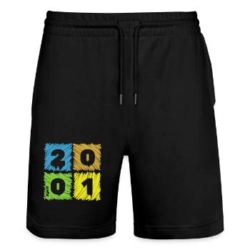 25. Geburtstag Farbige Patches since 04/2001 - Stanley/Stella Trainer Unisex Organic Jogging Shorts - black - Front - Nik (191cm) & Marisol (170cm)