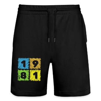 Écussons colorés pour le 45e anniversaire depuis 04/1981 - Short de jogging bio TRAINER Stanley/Stella unisexe - noir - Devant - Nik (191cm) & Marisol (170cm)