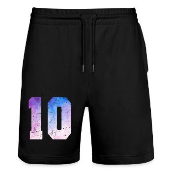 Ausgabe 10 – 10-jähriges Jubiläumsgeschenk - Stanley/Stella Unisex Bio Joggingshorts Trainer  - Schwarz - Vorne - Nik (191cm) & Marisol (170cm)