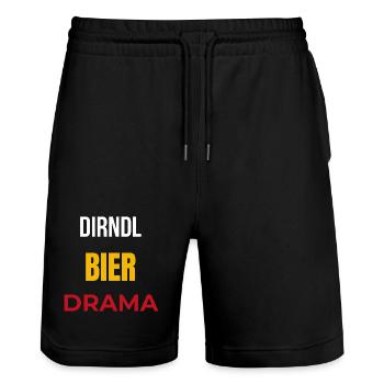 Dirndl Bier Drama T-Shirt – Lustiges Frühlingsfest - Stanley/Stella Unisex Bio Joggingshorts Trainer  - Schwarz - Vorne - Nik (191cm) & Marisol (170cm)
