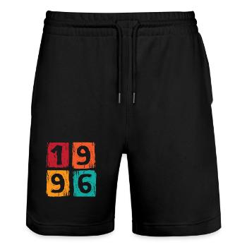1996 30. Geburtstag - Stanley/Stella Unisex Bio Joggingshorts Trainer  - Schwarz - Vorne - Nik (191cm) & Marisol (170cm)