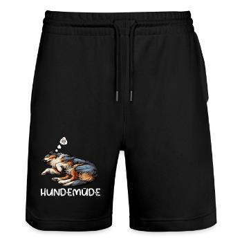 Hundemüde Australian Shepherd Aussie Aussiehalter - Stanley/Stella Unisex Bio Joggingshorts Trainer  - Schwarz - Vorne - Nik (191cm) & Marisol (170cm)