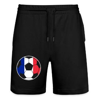 Football - Team France - Stanley/Stella Trainer Unisex Organic Jogging Shorts - black - Front - Nik (191cm) & Marisol (170cm)