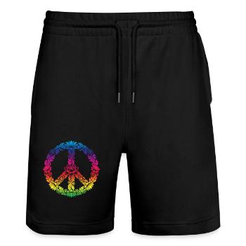 Peace Zeichen Blumen Floral Boho Style - Stanley/Stella Unisex Bio Joggingshorts Trainer  - Schwarz - Vorne - Nik (191cm) & Marisol (170cm)