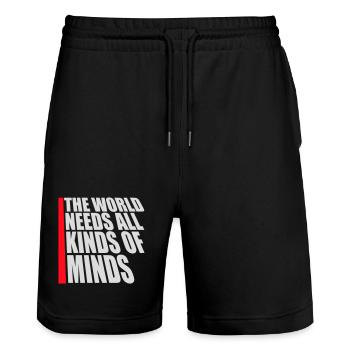 The World Needs All Kinds Of Minds Inspirierend - Stanley/Stella Unisex Bio Joggingshorts Trainer  - Schwarz - Vorne - Nik (191cm) & Marisol (170cm)