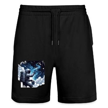 Astronaut peint la nuit : peintre spatial créatif - Short de jogging bio TRAINER Stanley/Stella unisexe - noir - Devant - Nik (191cm) & Marisol (170cm)