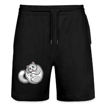 Chat Gris et Blanc Rigolo Langue Sortie Mignon - Short de jogging bio TRAINER Stanley/Stella unisexe - noir - Devant - Nik (191cm) & Marisol (170cm)