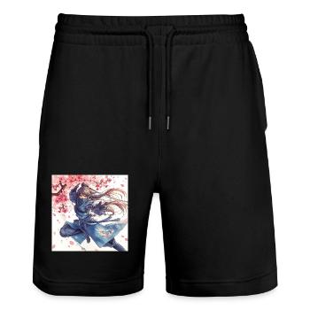 Ninja Fleur de Cerisier dans l’Attaque Éclair - Short de jogging bio TRAINER Stanley/Stella unisexe - noir - Devant - Nik (191cm) & Marisol (170cm)