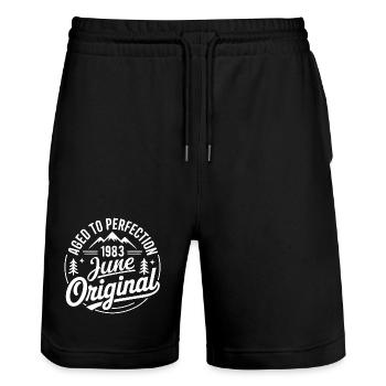 June 1983 – Legend of the Peaks and Mountains - Stanley/Stella Trainer Unisex Organic Jogging Shorts - black - Front - Nik (191cm) & Marisol (170cm)