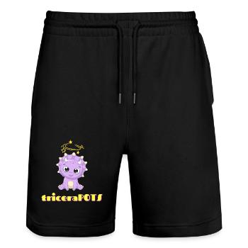 Jeu de mots drôle sur les Tricerapots - Short de jogging bio TRAINER Stanley/Stella unisexe - noir - Devant - Nik (191cm) & Marisol (170cm)