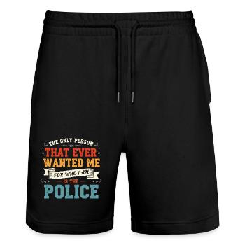 Humour La Police Me Veut Pour Qui Je Suis - Short de jogging bio TRAINER Stanley/Stella unisexe - noir - Devant - Nik (191cm) & Marisol (170cm)