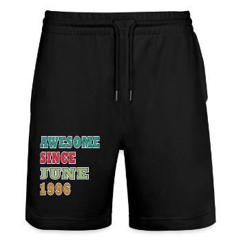 Bunte Retro Typo: Awesome Seit Juni 1996 - Stanley/Stella Unisex Bio Joggingshorts Trainer  - Schwarz - Vorne - Nik (191cm) & Marisol (170cm)