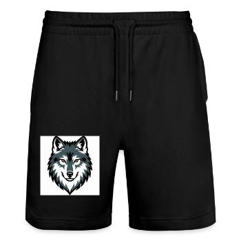Emblème graphique du loup - Short de jogging bio TRAINER Stanley/Stella unisexe - noir - Devant - Nik (191cm) & Marisol (170cm)