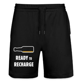 Ready To Recharge (Bier / Bierchen / NEG 2C) - Stanley/Stella Unisex Bio Joggingshorts Trainer  - Schwarz - Vorne - Nik (191cm) & Marisol (170cm)