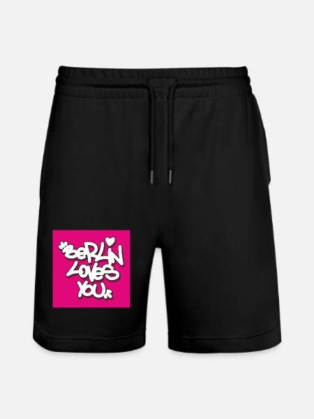 BLY_Berlin lovey you - Pink Sticker - Stanley/Stella Trainer Unisex Organic Jogging Shorts - black