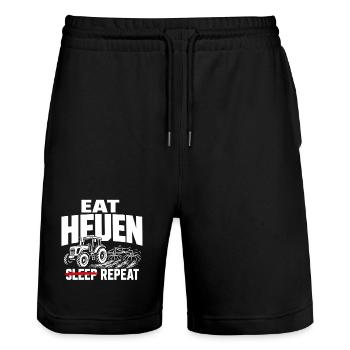 Traktor im Feld – Essen Schlafen Heuen Wiederholen - Stanley/Stella Unisex Bio Joggingshorts Trainer  - Schwarz - Vorne - Nik (191cm) & Marisol (170cm)