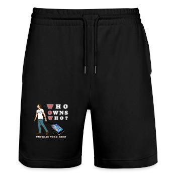 Who Owns Who? Unchain Your Mind - Stanley/Stella Trainer Unisex Organic Jogging Shorts - black - Front - Nik (191cm) & Marisol (170cm)