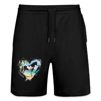 Ein Abaco-Pferdebart, der Strand und ein Herz - Stanley/Stella Unisex Bio Joggingshorts Trainer  - Schwarz - Vorne - Nik (191cm) & Marisol (170cm)