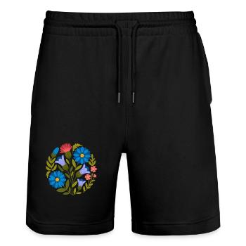 Design floral rond vintage avec un charme intemporel - Short de jogging bio TRAINER Stanley/Stella unisexe - noir - Devant - Nik (191cm) & Marisol (170cm)