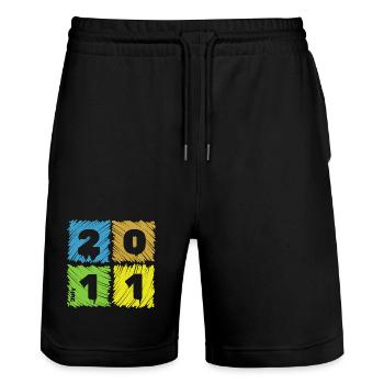 15th Birthday Colored Patches since 07/2011 - Stanley/Stella Trainer Unisex Organic Jogging Shorts - black - Front - Nik (191cm) & Marisol (170cm)
