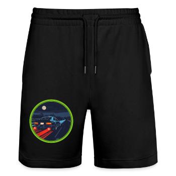 Retro Synthwave Cyberpunk Sportwagen-Abzeichen - Stanley/Stella Unisex Bio Joggingshorts Trainer  - Schwarz - Vorne - Nik (191cm) & Marisol (170cm)