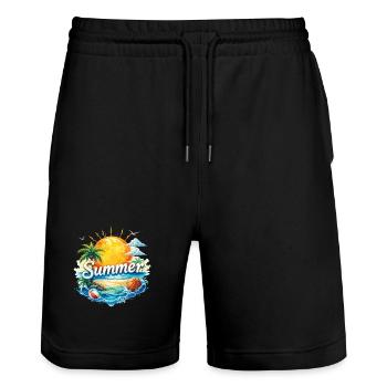 Summer Beach & Palm Trees - Stanley/Stella Trainer Unisex Organic Jogging Shorts - black - Front - Nik (191cm) & Marisol (170cm)