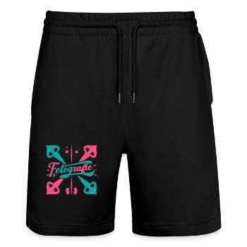 Fotografie Neon Pink Blau Grafik - Stanley/Stella Unisex Bio Joggingshorts Trainer  - Schwarz - Vorne - Nik (191cm) & Marisol (170cm)