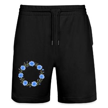 (Außer)gewöhnlicher Wegwartenkranz Blumenmotiv - Stanley/Stella Unisex Bio Joggingshorts Trainer  - Schwarz - Vorne - Nik (191cm) & Marisol (170cm)