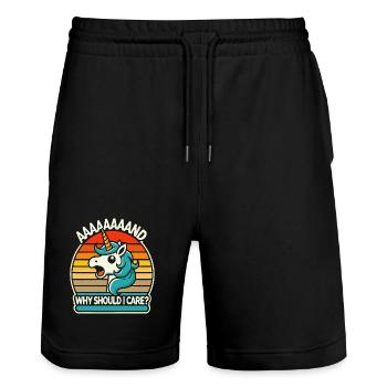 Unicorn Retro Sonnenuntergang Meme Mir egal - Stanley/Stella Unisex Bio Joggingshorts Trainer  - Schwarz - Vorne - Nik (191cm) & Marisol (170cm)