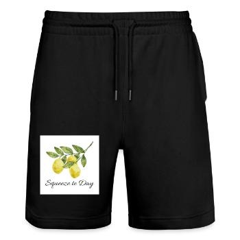 Illustration aquarelle citron Squeeze the Day - Short de jogging bio TRAINER Stanley/Stella unisexe - noir - Devant - Nik (191cm) & Marisol (170cm)