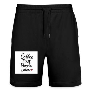 Coffee First People Later Heart Quote - Stanley/Stella Trainer Unisex Organic Jogging Shorts - black - Front - Nik (191cm) & Marisol (170cm)