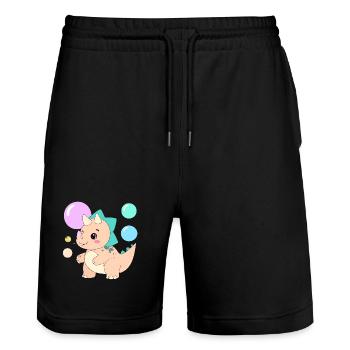 Petit dinosaure de Kawaii avec des bulles de savon colorées – Mignon - Short de jogging bio TRAINER Stanley/Stella unisexe - noir - Devant - Nik (191cm) & Marisol (170cm)