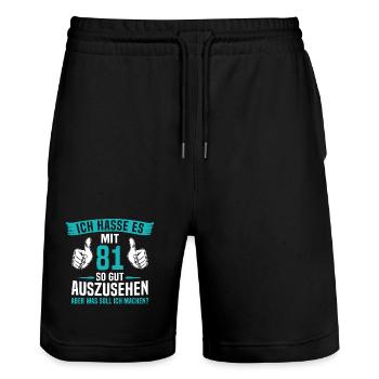 81 Jahre 81. Geburtstag Mann Frau 81 Jahre - Stanley/Stella Unisex Bio Joggingshorts Trainer  - Schwarz - Vorne - Nik (191cm) & Marisol (170cm)