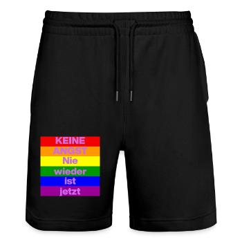 KEINE ANGST NIE WIEDER IST JETZT,  NO NZS, NO AFD - Stanley/Stella Unisex Bio Joggingshorts Trainer  - Schwarz - Vorne - Nik (191cm) & Marisol (170cm)