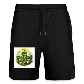 green power - Stanley/Stella Trainer Unisex Organic Jogging Shorts - black - Front - Nik (191cm) & Marisol (170cm)
