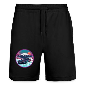 Retro 90s JDM Mt Fuji Skyline R32 Synthwave Art - Stanley/Stella Trainer Unisex Organic Jogging Shorts - black - Front - Nik (191cm) & Marisol (170cm)