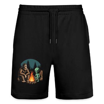 Randonnée - Aventure en plein air - Bigfoot et Alien - Short de jogging bio TRAINER Stanley/Stella unisexe - noir - Devant - Nik (191cm) & Marisol (170cm)