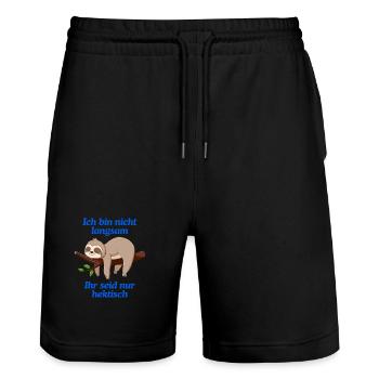 Lustiges Faultier T-Shirt | Langsam & Humor - Stanley/Stella Unisex Bio Joggingshorts Trainer  - Schwarz - Vorne - Nik (191cm) & Marisol (170cm)