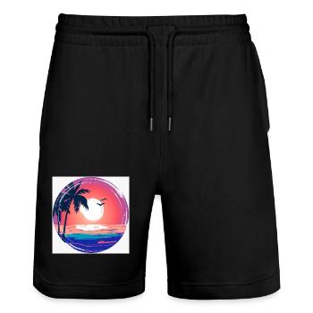 Sonnenuntergangs-Palmenkreis Ozean-Leuchten - Stanley/Stella Unisex Bio Joggingshorts Trainer  - Schwarz - Vorne - Nik (191cm) & Marisol (170cm)