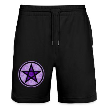 Pentacle - pentagram in circle with purple swirls - Stanley/Stella Trainer Unisex Organic Jogging Shorts - black - Front - Nik (191cm) & Marisol (170cm)