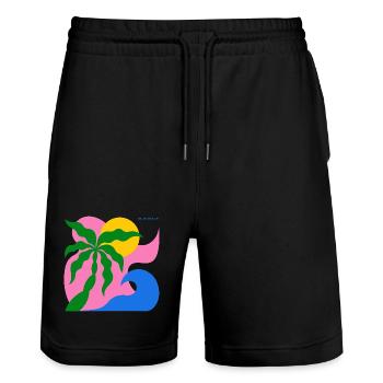 Abstract Palm Tree & Sun: Summer Design - Stanley/Stella Trainer Unisex Organic Jogging Shorts - black - Front - Nik (191cm) & Marisol (170cm)