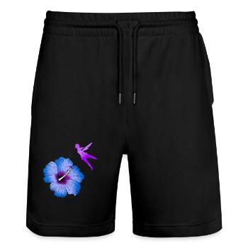 Hibiscus and flying fairies silhouette - Stanley/Stella Trainer Unisex Organic Jogging Shorts - black - Front - Nik (191cm) & Marisol (170cm)