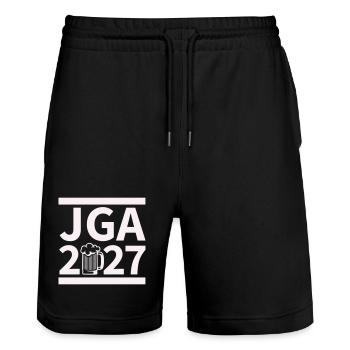 Bachelor Party 2027 Beer Celebration Design - Stanley/Stella Trainer Unisex Organic Jogging Shorts - black - Front - Nik (191cm) & Marisol (170cm)
